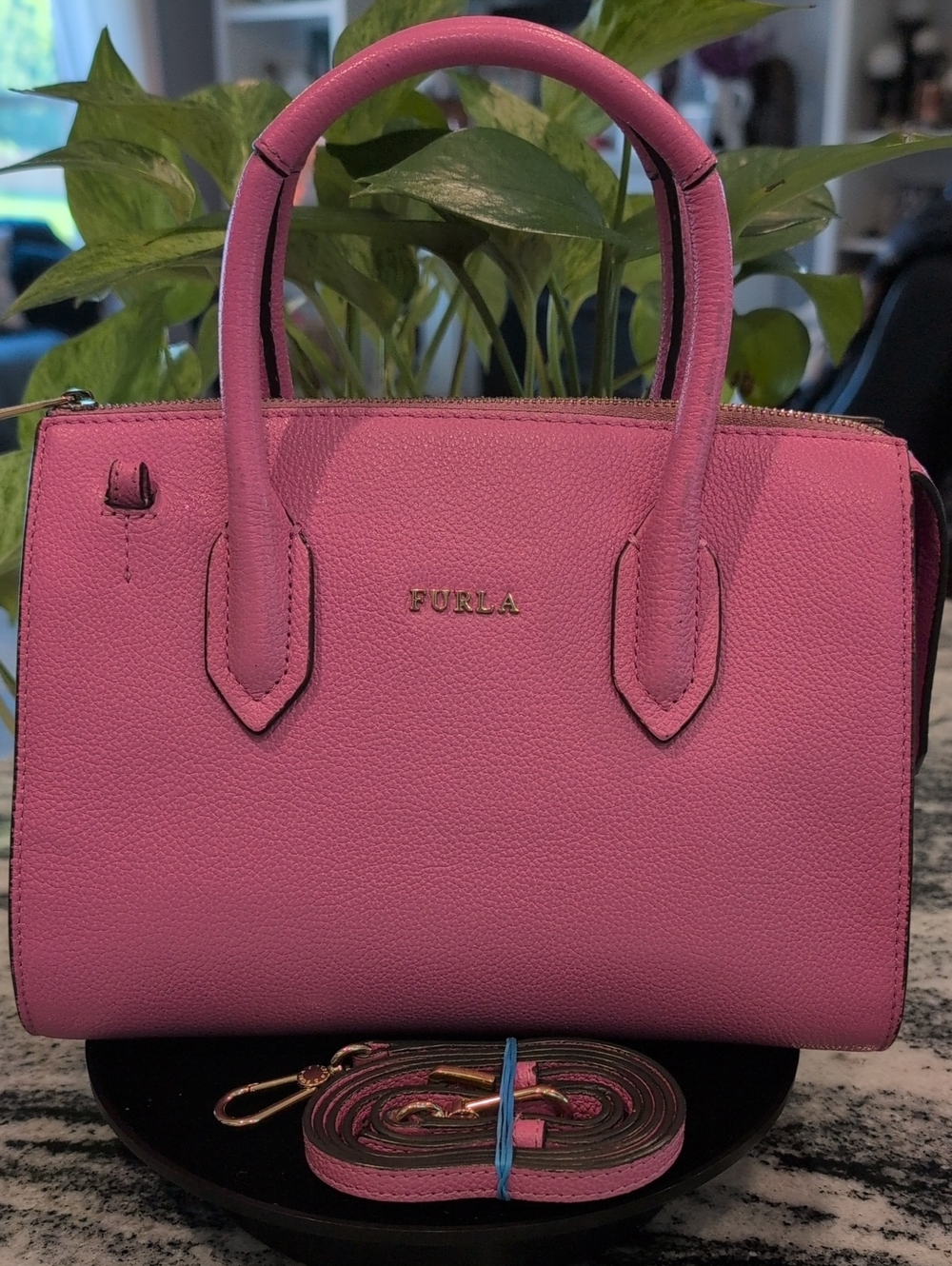 Furla Hot Pink Pebbled Leather Small Satchel